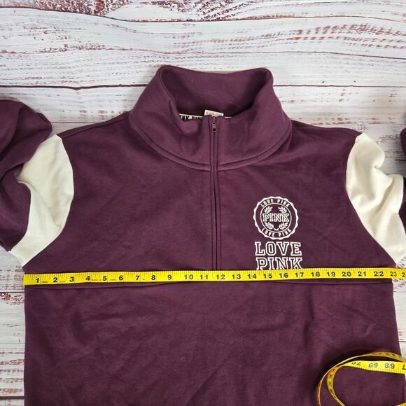 Victoria Secret Pink 1/4 Zip Jacket L Purple White Logo Varsity HOCO School Coat - Picture 8 of 11